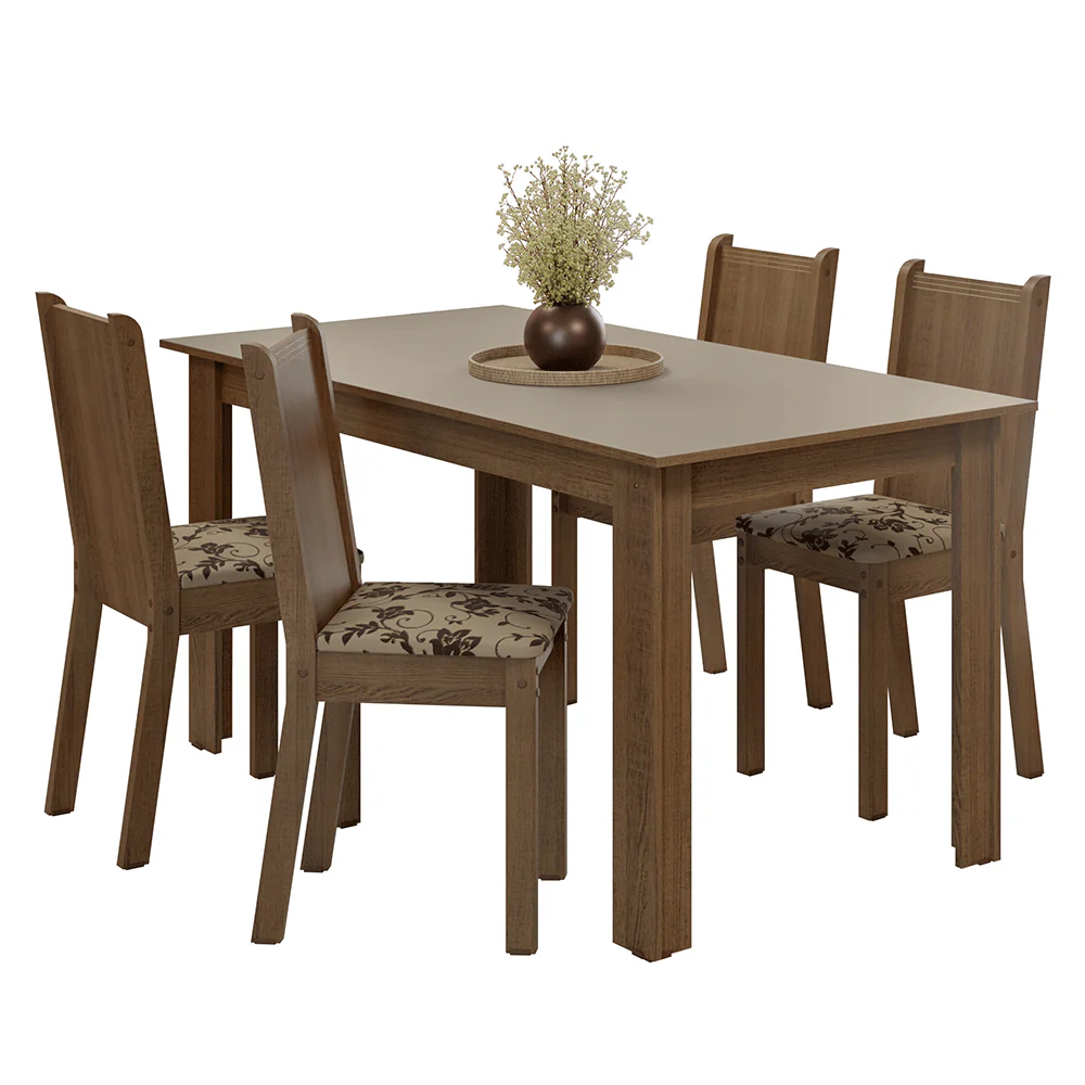 Juego de Comedor Mesa con Tapa de Madera 4 Sillas Marrón/Crema/Tapizado Beige Marrón Madesa - Image 3