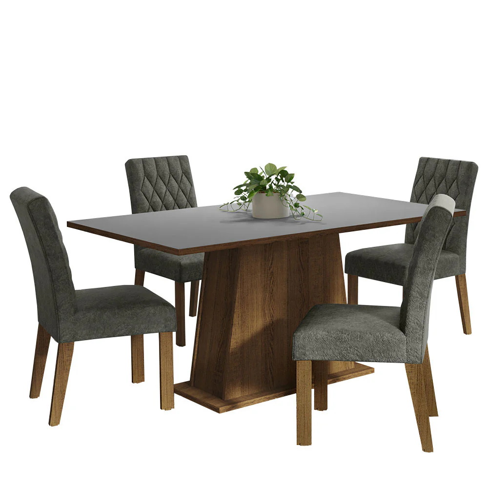 Juego de Comedor Mesa con Tapa de Madera 4 Sillas Marrón/Gris/Plata Ashley Madesa - Image 3