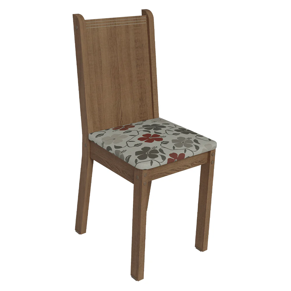 Juego de Comedor Mesa con Tapa de Madera 6 Sillas Marrón/Crema/Floral Hibiscos Madesa - Image 6