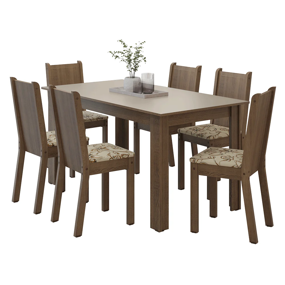 Juego de Comedor Mesa con Tapa de Madera 6 Sillas Marrón/Crema/Lirio Beige Madesa - Image 3