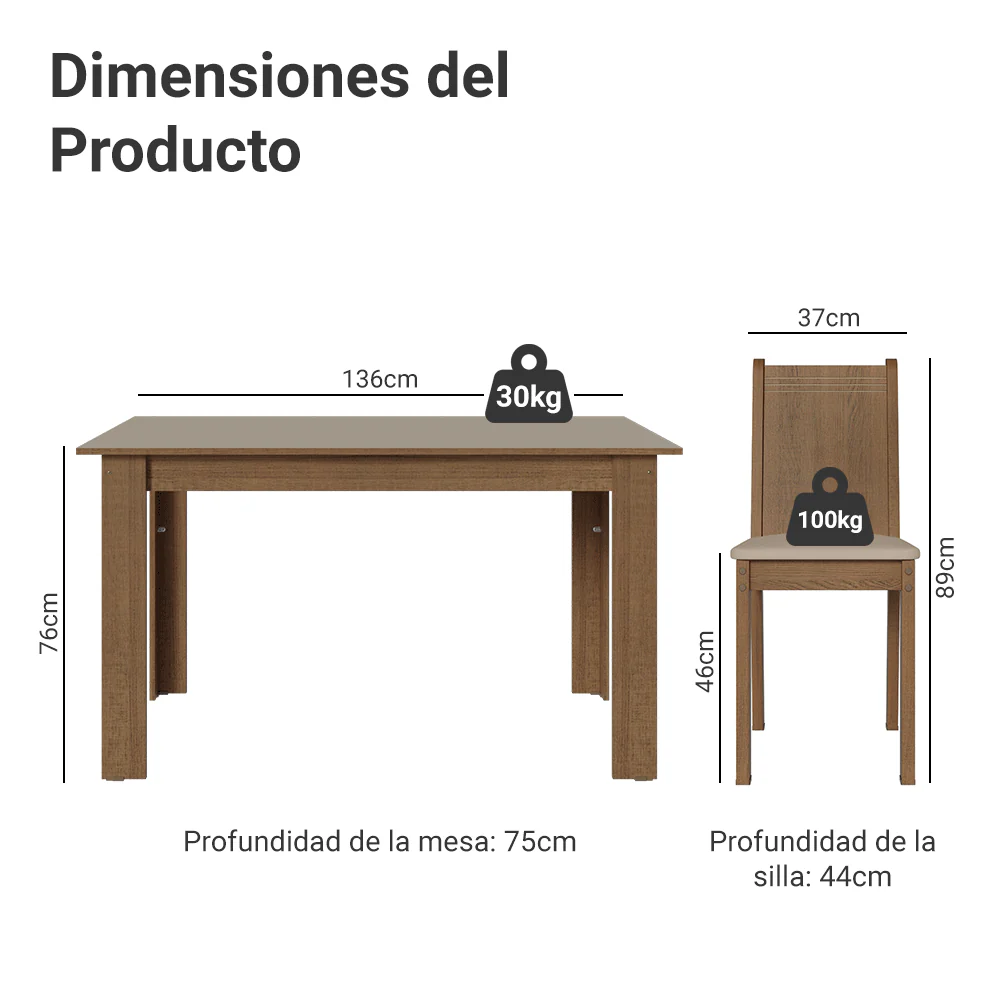 Juego de Comedor Mesa con Tapa de Madera 6 Sillas Marrón/Crema/Sintético Beige Madesa - Image 2