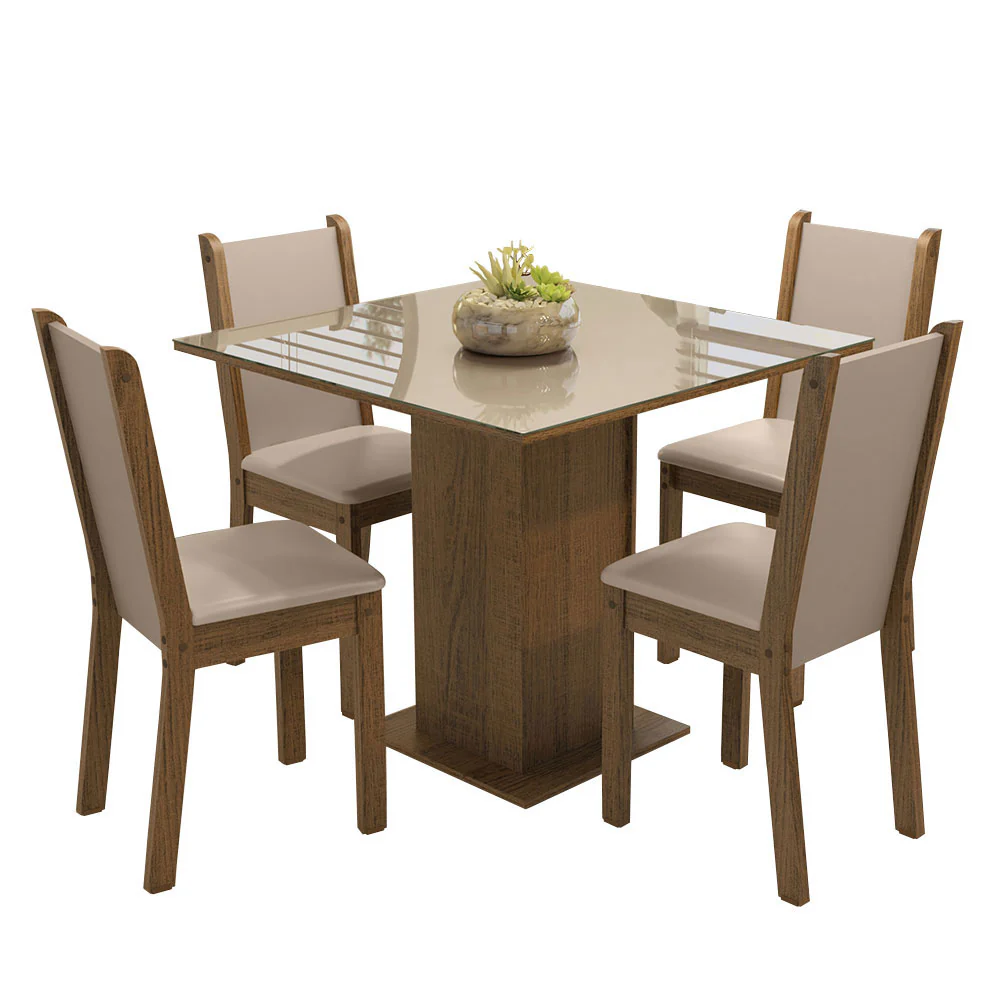 Juego de Comedor Mesa con Tapa de Vidrio 4 Sillas Marrón/Crema/Beige Tifani Madesa - Image 2