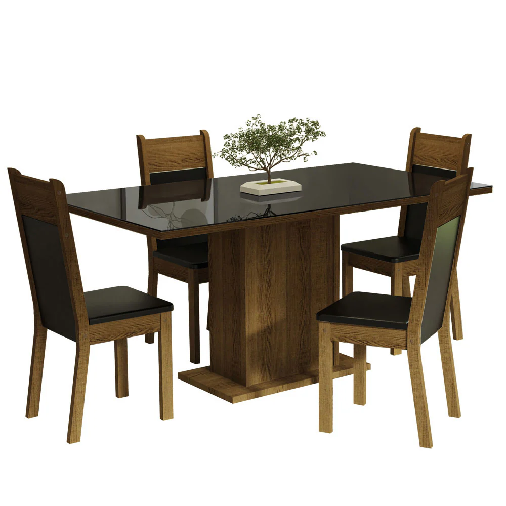 Juego de Comedor Mesa con Tapa de Vidrio 4 Sillas Negro/Marrón Greta Madesa - Image 3