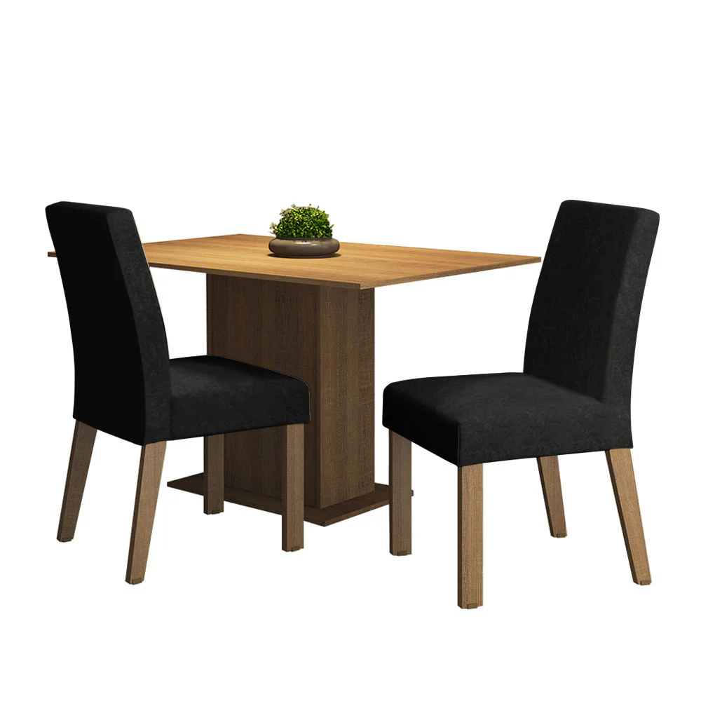 Juego de Comedor Mesa Tapa de Madera 2 Sillas Marrón/Oxford Manu Madesa - Image 3