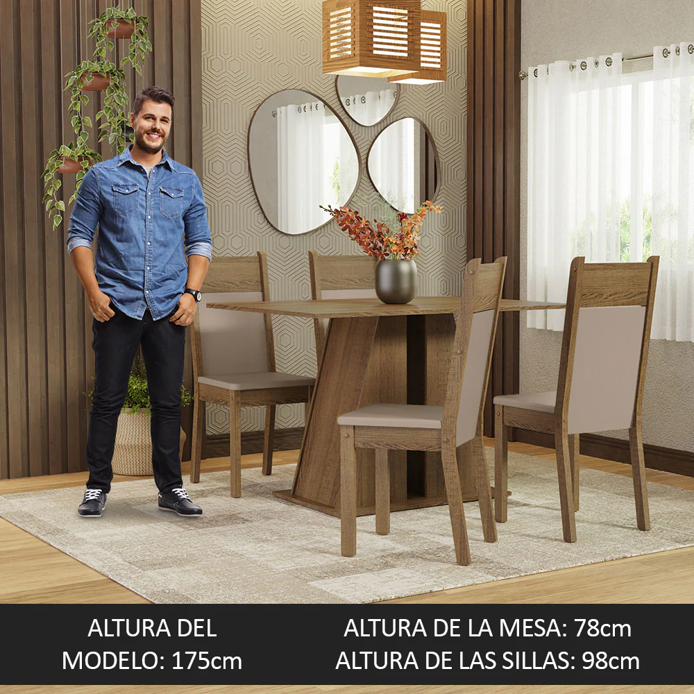 Juego de Comedor Mesa Tapa de Madera 4 Sillas Marrón/Beige Angel Madesa - Image 5