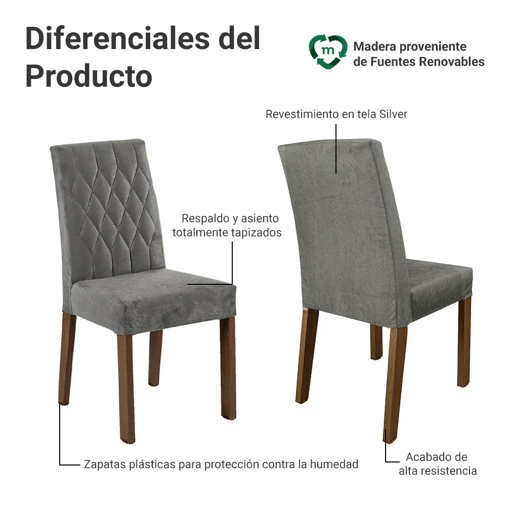 Juego de Comedor Mesa Tapa de Madera 4 Sillas Marrón/Blanco/Silver Ashley Madesa - Image 4