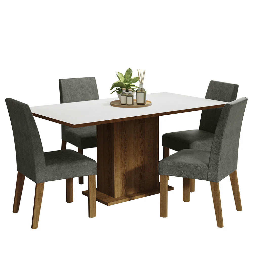 Juego de Comedor Mesa Tapa de Madera 4 Sillas Marrón/Blanco/Silver Keila Madesa - Image 3