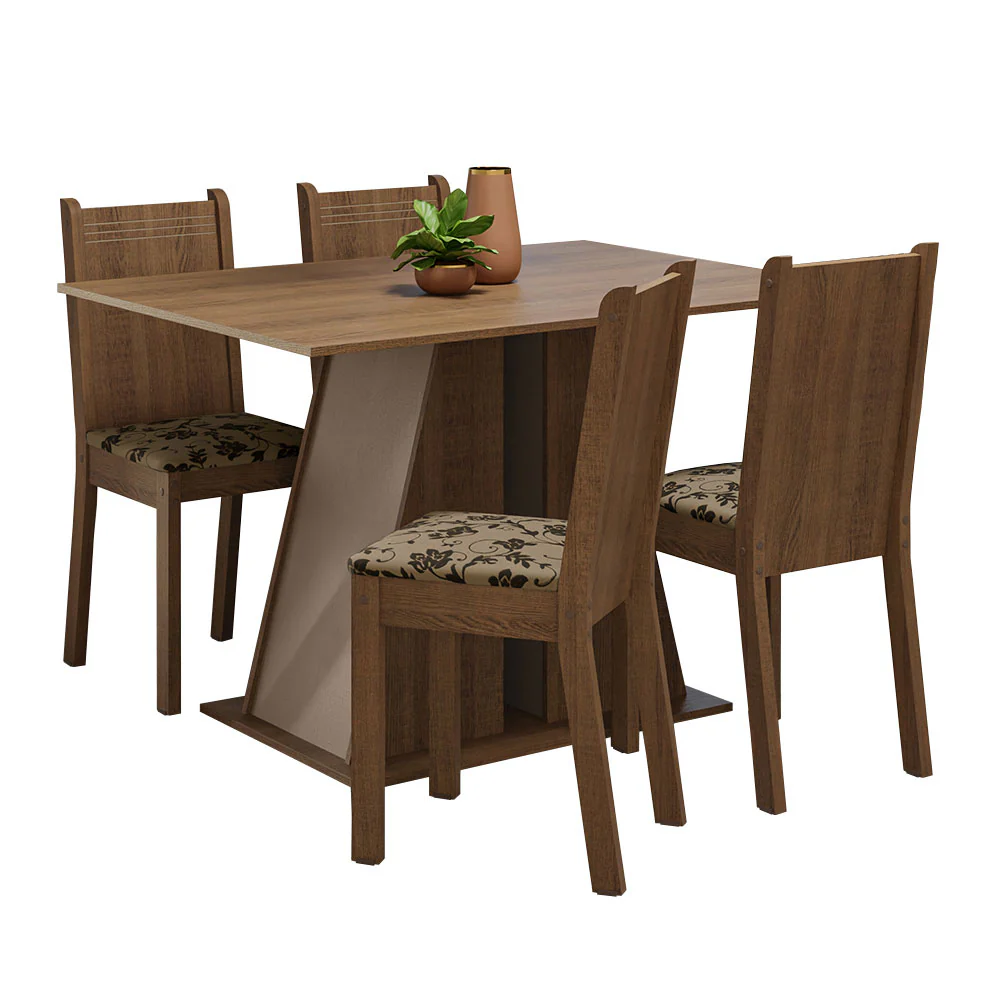 Juego de Comedor Mesa Tapa de Madera 4 Sillas Marrón/Crema/Beige Marrón Marilyn Madesa - Image 3