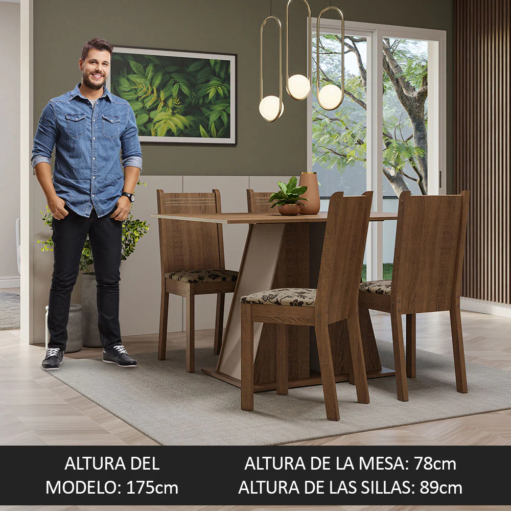 Juego de Comedor Mesa Tapa de Madera 4 Sillas Marrón/Crema/Beige Marrón Marilyn Madesa - Image 5