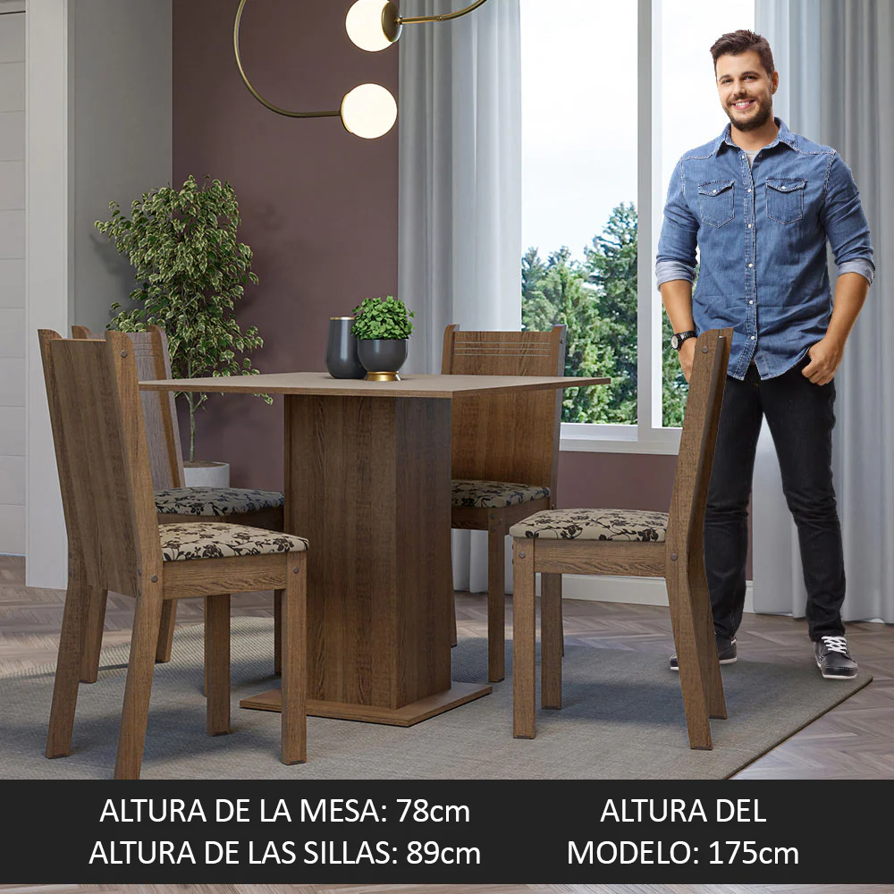 Juego de Comedor Mesa Tapa de Madera 4 Sillas Marrón/Crema/Beige Marrón Samara Madesa - Image 6