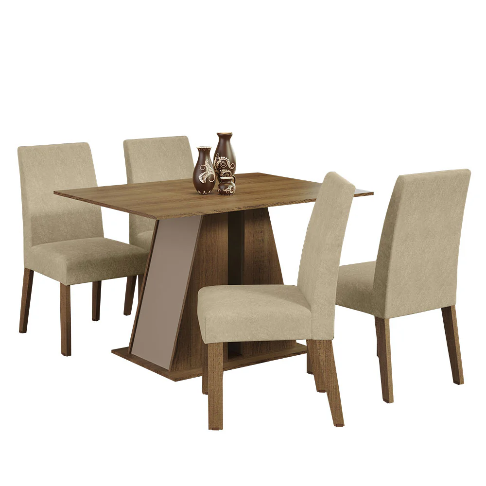 Juego de Comedor Mesa Tapa de Madera 4 Sillas Marrón/Crema/Imperial Agnes Madesa - Image 3