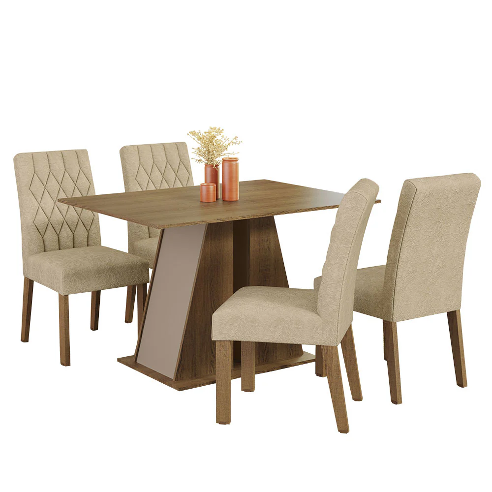 Juego de Comedor Mesa Tapa de Madera 4 Sillas Marrón/Crema/Imperial Gisele Madesa - Image 3