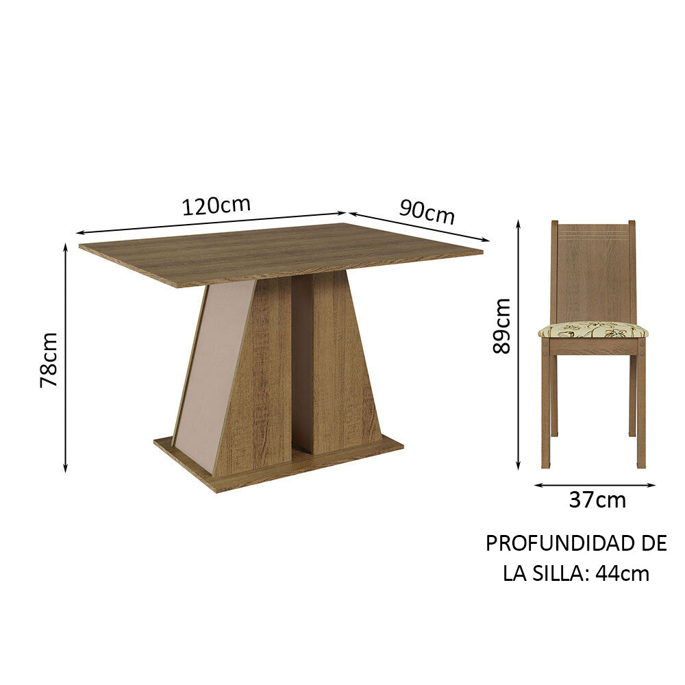 Juego de Comedor Mesa Tapa de Madera 4 Sillas Marrón/Crema/Lírio Beige Marilyn Madesa - Image 2