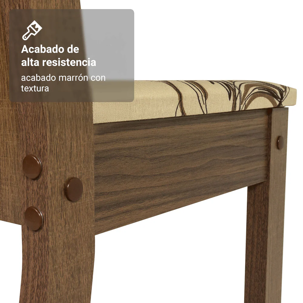 Juego de Comedor Mesa Tapa de Madera 4 Sillas Marrón/Crema/Lírio Beige Marilyn Madesa - Image 7