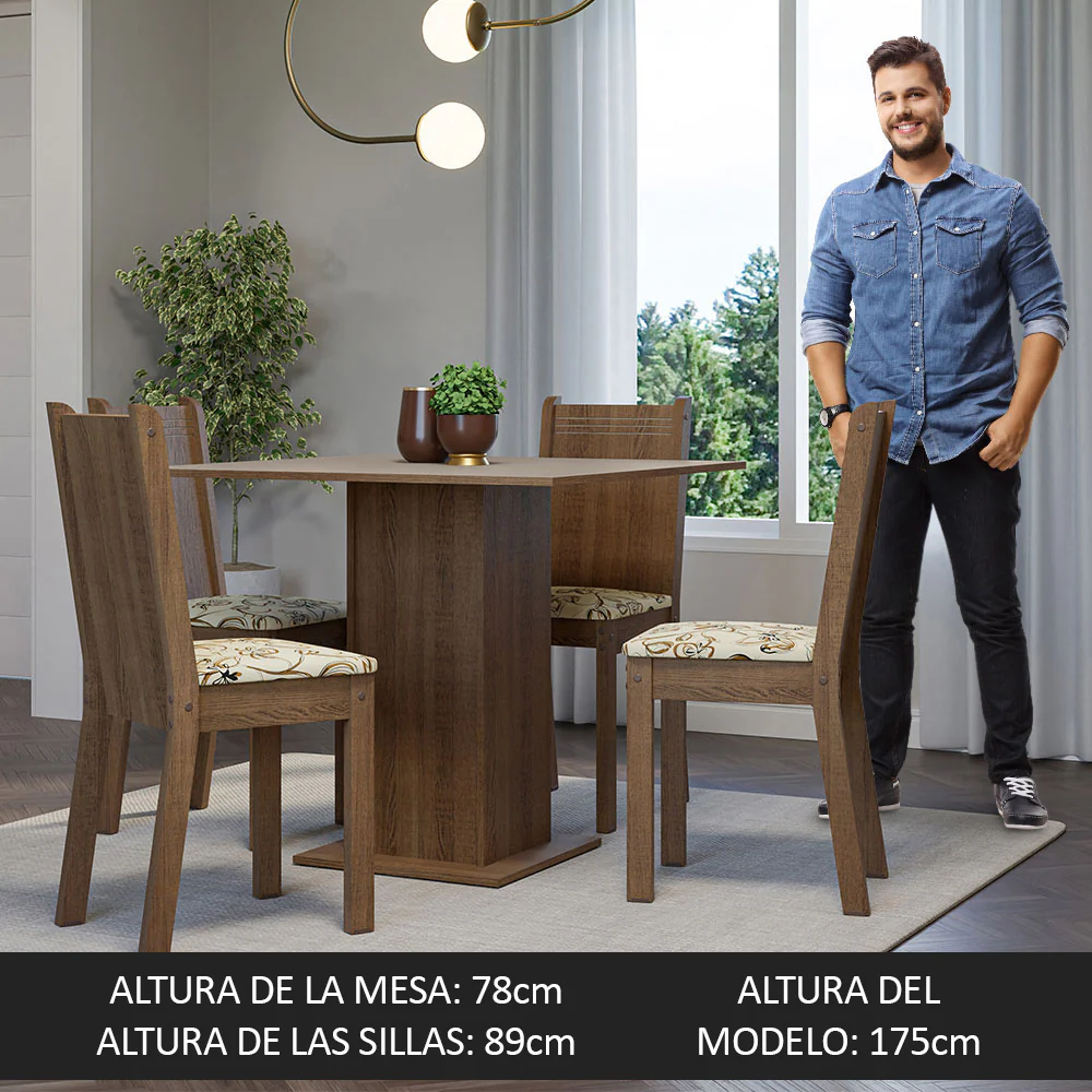 Juego de Comedor Mesa Tapa de Madera 4 Sillas Marrón/Crema/Lírio Beige Samara Madesa - Image 6