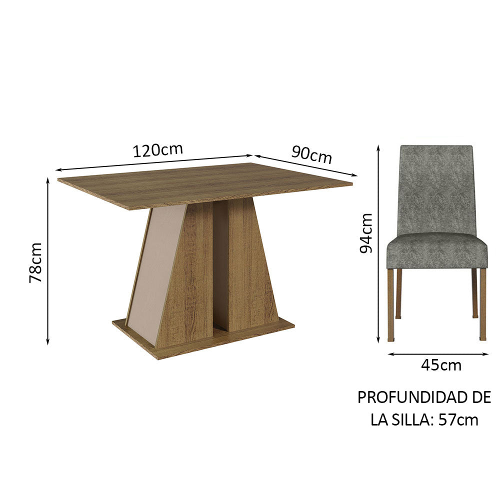 Juego de Comedor Mesa Tapa de Madera 4 Sillas Marrón/Crema/Silver Agnes Madesa - Image 2