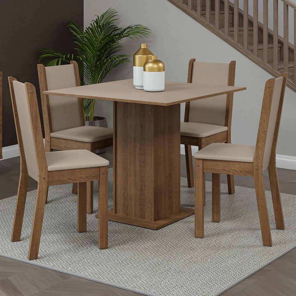 Juego de Comedor Mesa Tapa de Madera 4 Sillas Marrón/Crema/Sintético Beige Briana Madesa