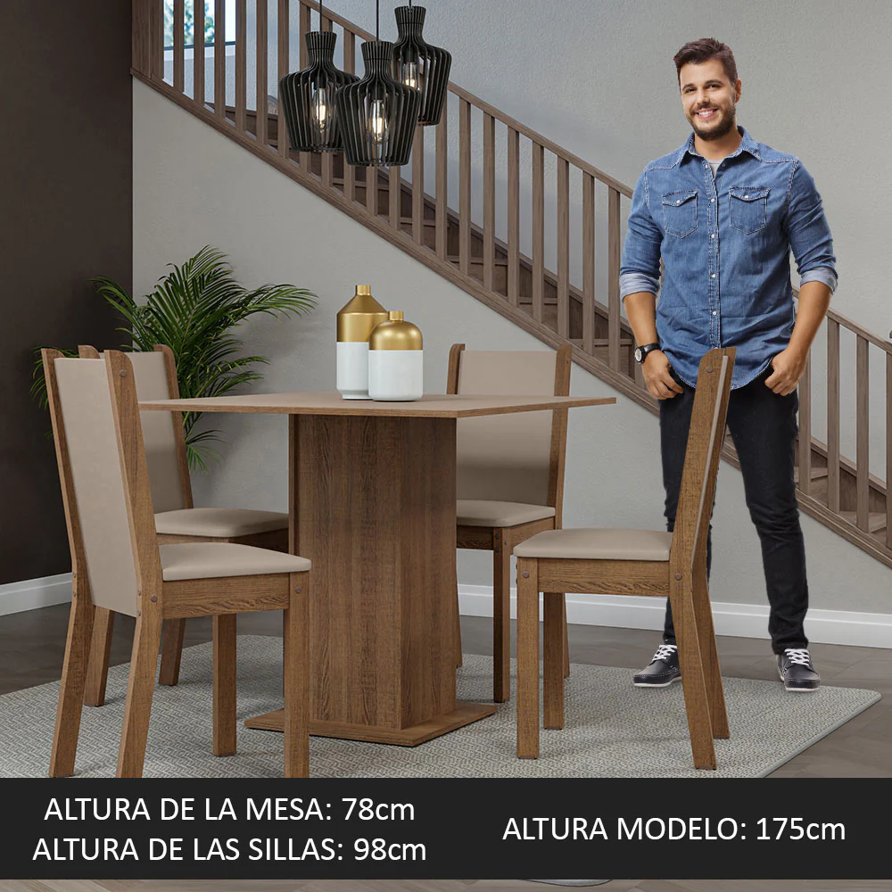 Juego de Comedor Mesa Tapa de Madera 4 Sillas Marrón/Crema/Sintético Beige Briana Madesa - Image 5