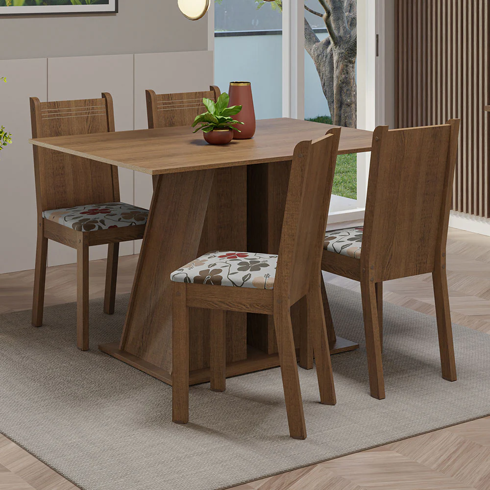 Juego de Comedor Mesa Tapa de Madera 4 Sillas Marrón/Hibiscos Marilyn Madesa
