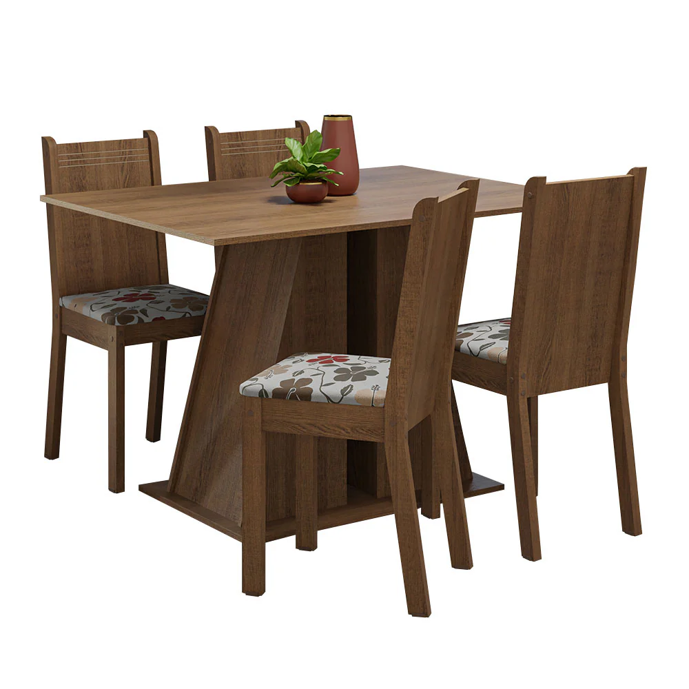 Juego de Comedor Mesa Tapa de Madera 4 Sillas Marrón/Hibiscos Marilyn Madesa - Image 3