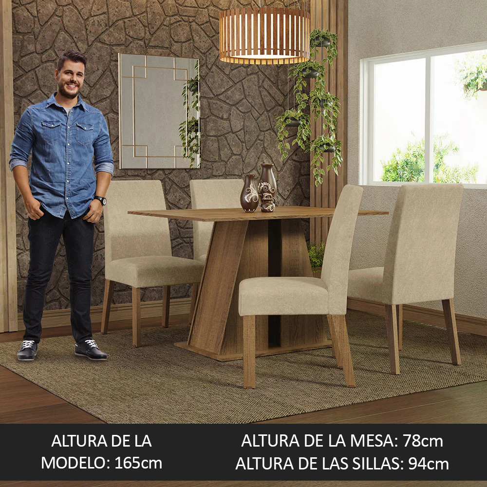 Juego de Comedor Mesa Tapa de Madera 4 Sillas Marrón/Imperial Agnes Madesa - Image 5
