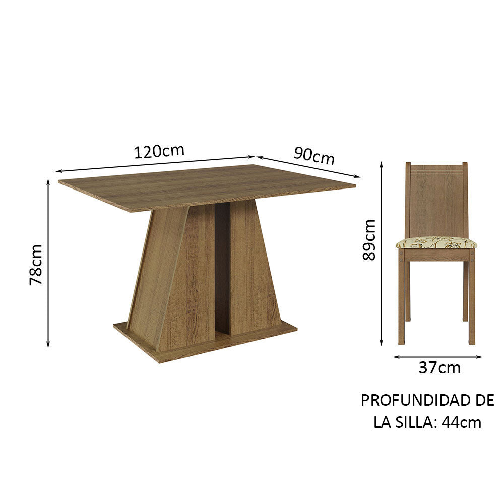 Juego de Comedor Mesa Tapa de Madera 4 Sillas Marrón/Lírio Beige Marilyn Madesa - Image 2