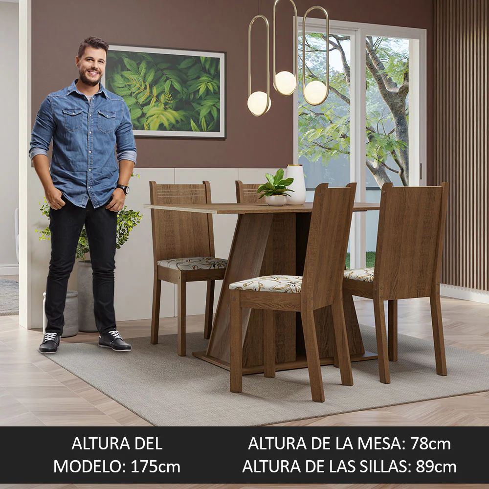 Juego de Comedor Mesa Tapa de Madera 4 Sillas Marrón/Lírio Beige Marilyn Madesa - Image 5
