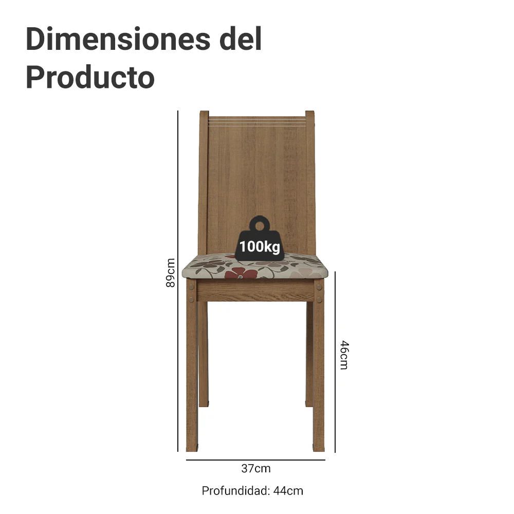 Juego de Comedor Mesa Tapa de Madera 4 Sillas Marrón/Negro/Floral Hibiscos Samara Madesa - Image 2