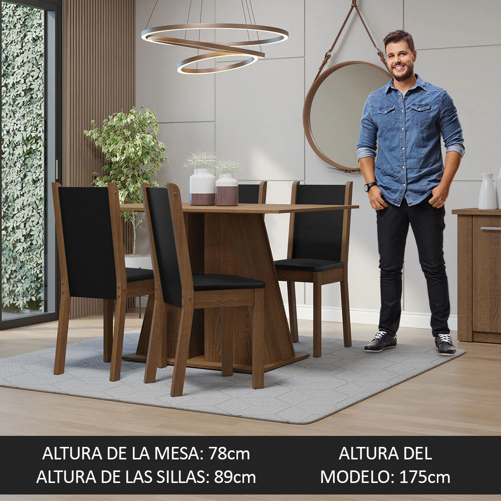 Juego de Comedor Mesa Tapa de Madera 4 Sillas Marrón/Negro Sophie Madesa - Image 6