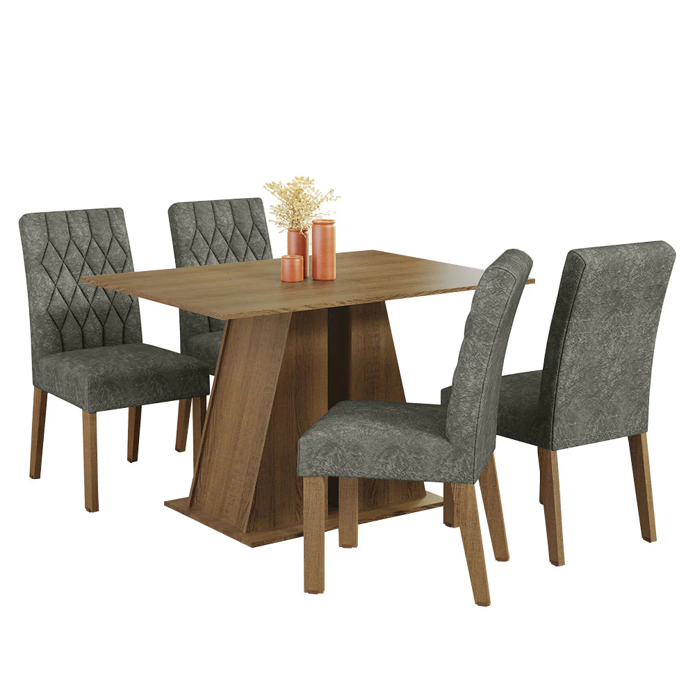 Juego de Comedor Mesa Tapa de Madera 4 Sillas Marrón/Silver Gisele Madesa - Image 3