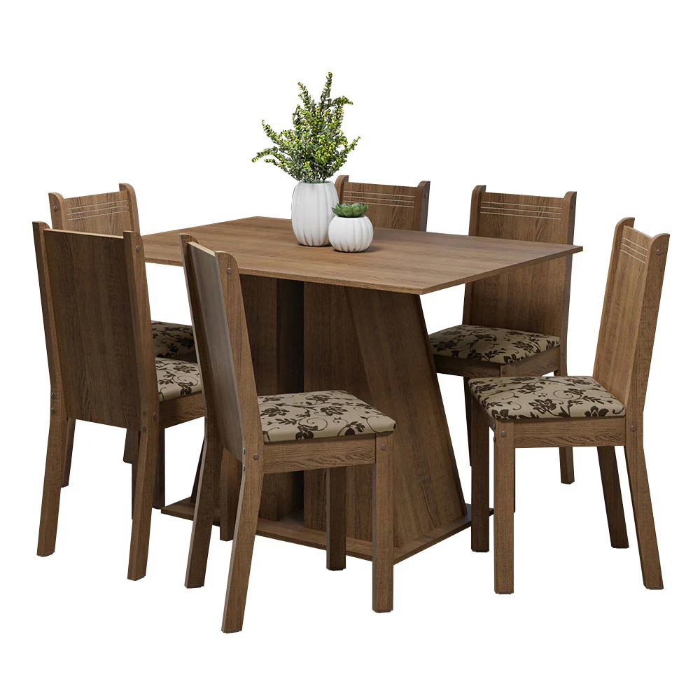 Juego de Comedor Mesa Tapa de Madera 6 Sillas Marrón/Beige Marrón Sharon Madesa - Image 3