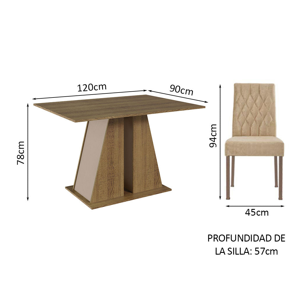 Juego de Comedor Mesa Tapa de Madera 6 Sillas Marrón/Crema/Imperial Fabiana Madesa - Image 2