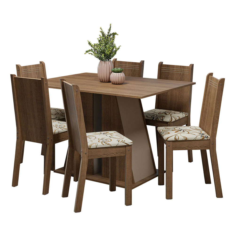Juego de Comedor Mesa Tapa de Madera 6 Sillas Marrón/Crema/Lírio Beige Sharon Madesa - Image 3