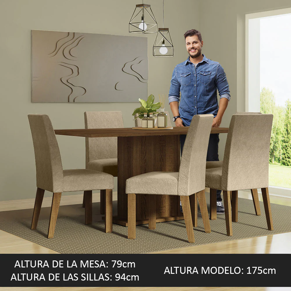 Juego de Comedor Mesa Tapa de Madera 6 Sillas Marrón/Imperial Renata Madesa - Image 4