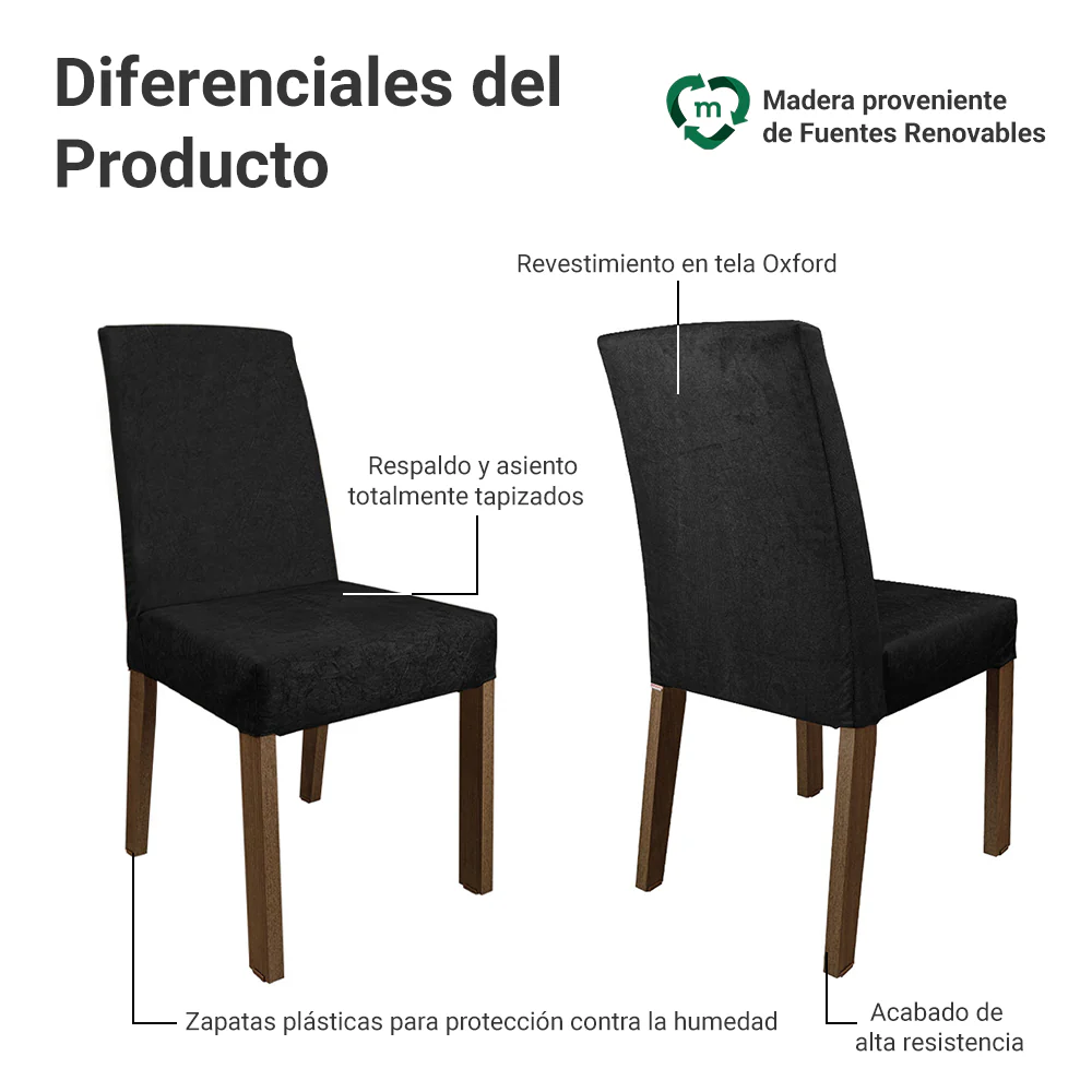 Juego de Comedor Mesa Tapa de Madera 6 Sillas Marrón/Oxford Cheryl Madesa - Image 4