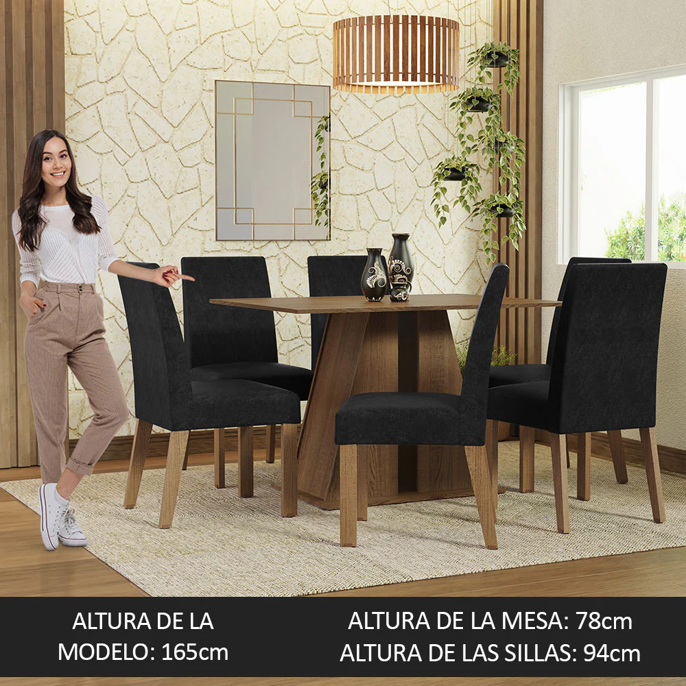 Juego de Comedor Mesa Tapa de Madera 6 Sillas Marrón/Oxford Cheryl Madesa - Image 5