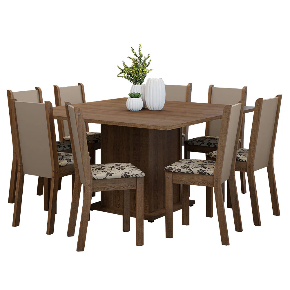 Juego de Comedor Mesa Tapa de Madera 8 Sillas Marrón/Crema/Beige Marrón Marisa Madesa - Image 3
