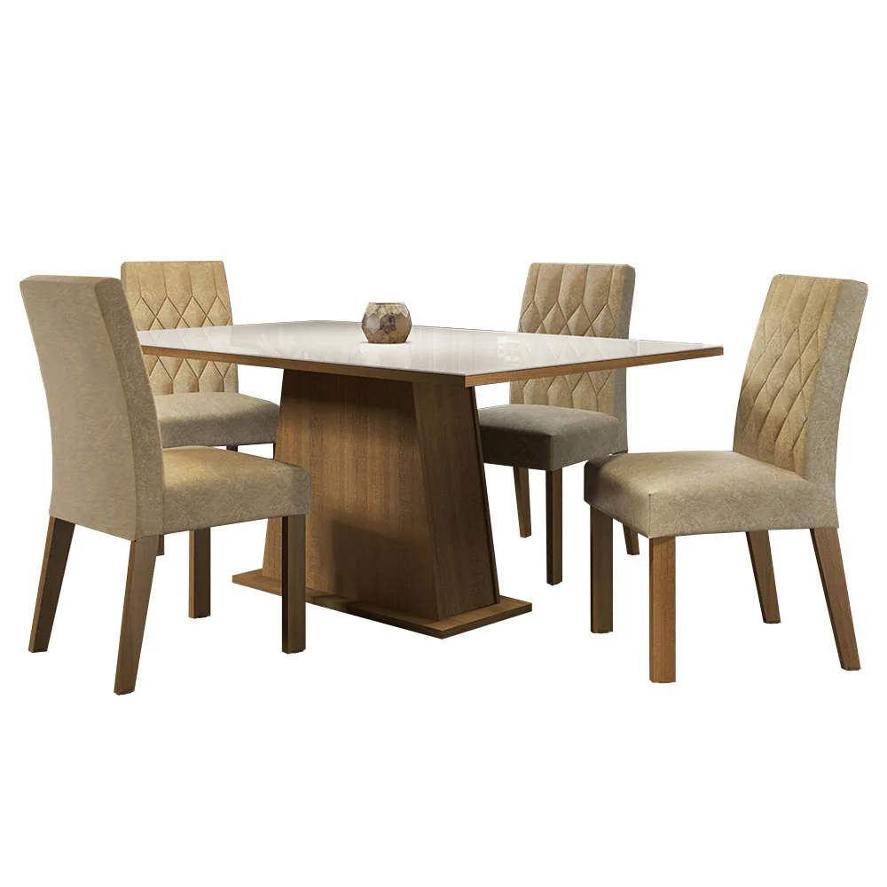 Juego de Comedor Mesa Tapa de Vidrio 4 Sillas Marrón/Blanco/Imperial Aryeli Madesa - Image 3