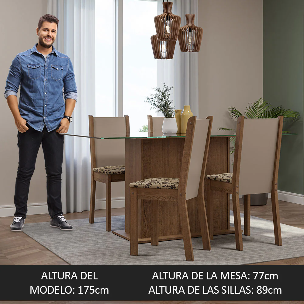 Juego de Comedor Mesa Tapa de Vidrio 4 Sillas Marrón/Crema/Beige Marrón Yara Madesa - Image 6