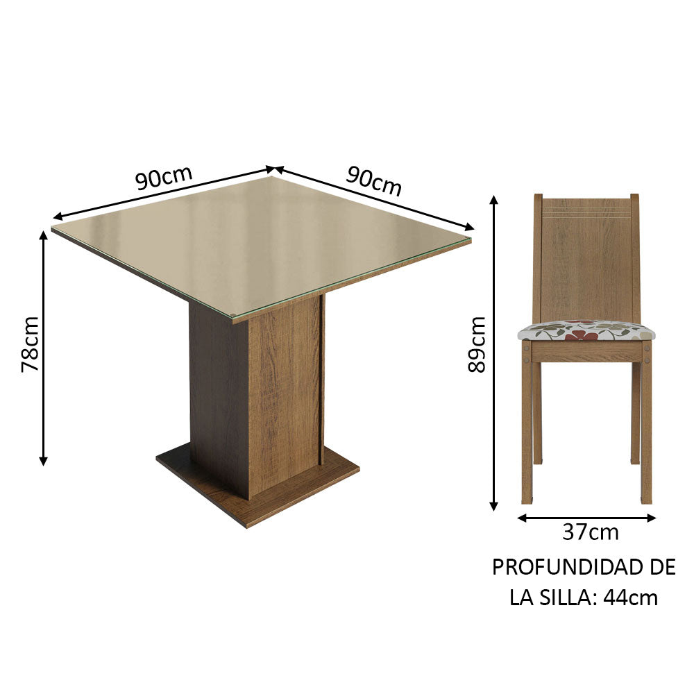 Juego de Comedor Mesa Tapa de Vidrio 4 Sillas Marrón/Crema/Hibiscos Perla Madesa - Image 2