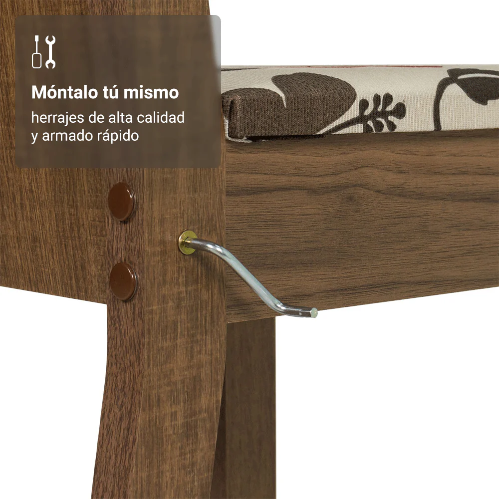 Juego de Comedor Mesa Tapa de Vidrio 4 Sillas Marrón/Floral Hibiscos España Madesa - Image 7