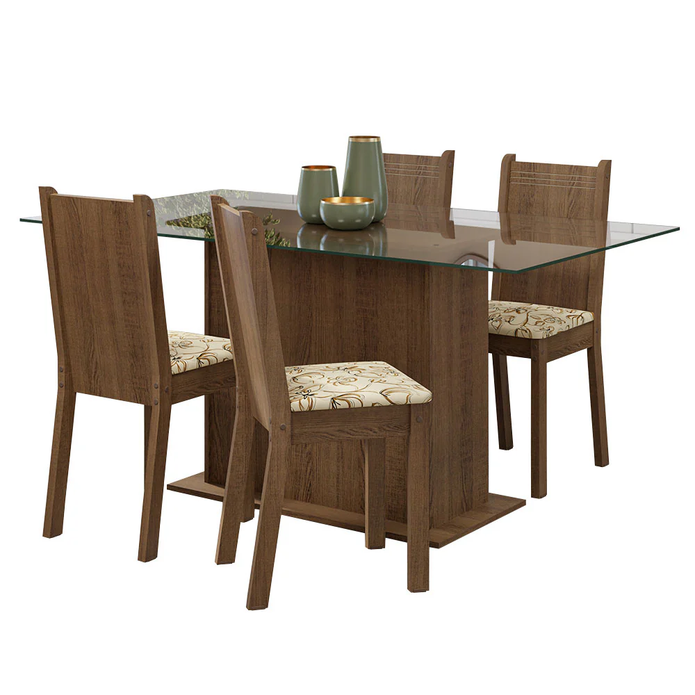 Juego de Comedor Mesa Tapa de Vidrio 4 Sillas Marrón/Lírio Beige España Madesa - Image 3