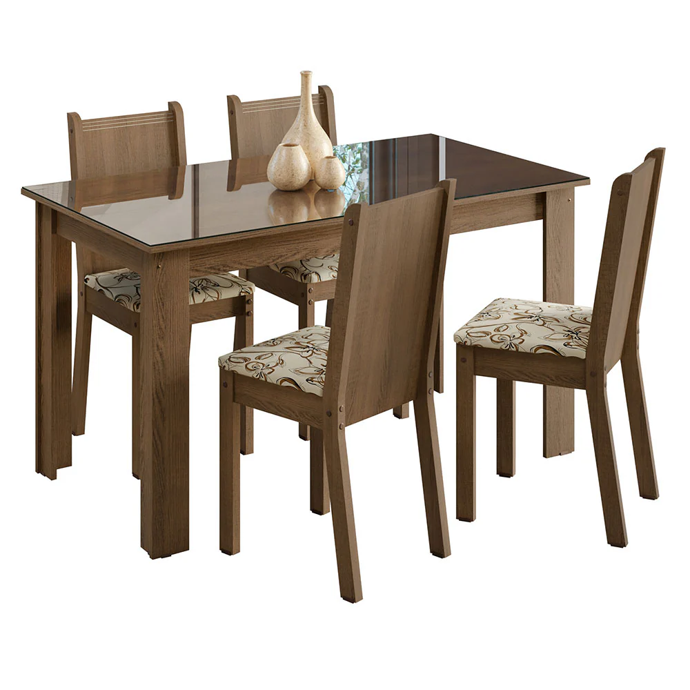 Juego de Comedor Mesa Tapa de Vidrio 4 Sillas Marrón/Lírio Beige Kiara Madesa - Image 3