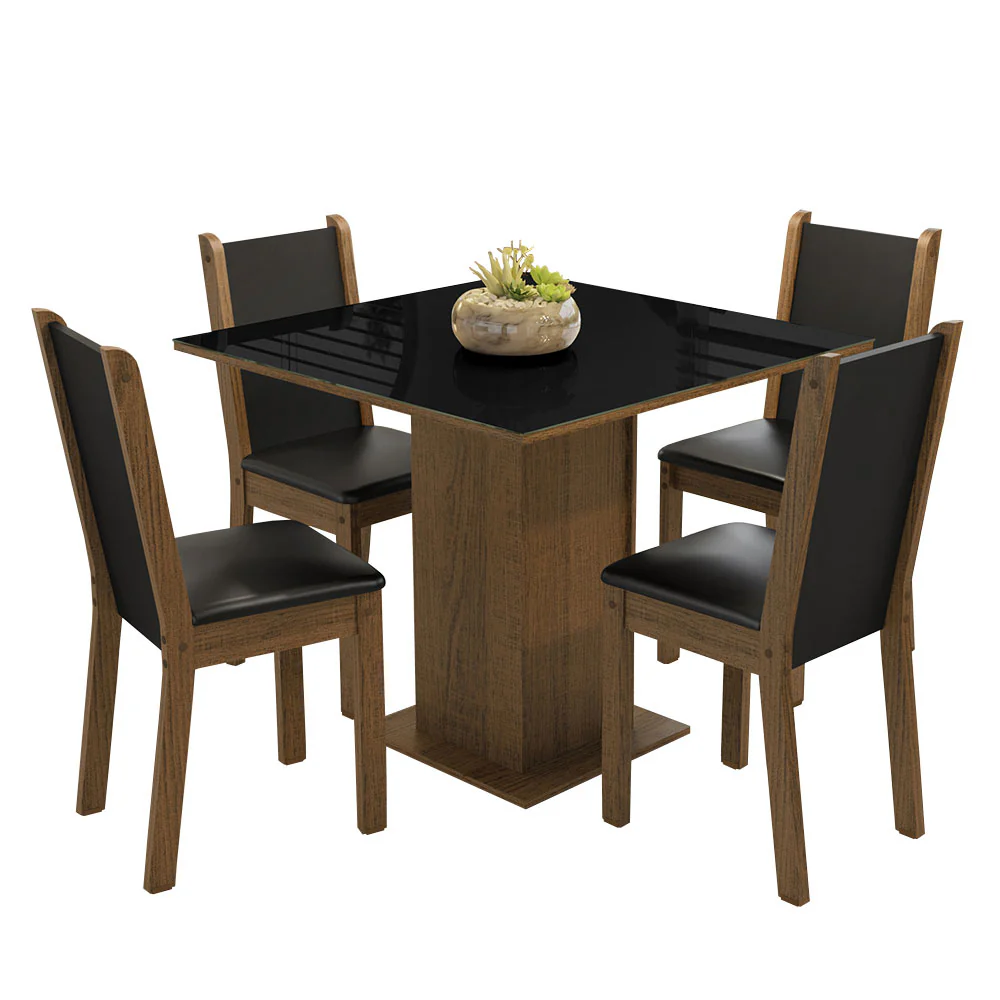 Juego de Comedor Mesa Tapa de Vidrio 4 Sillas Marrón/Negro Tifani Madesa - Image 3