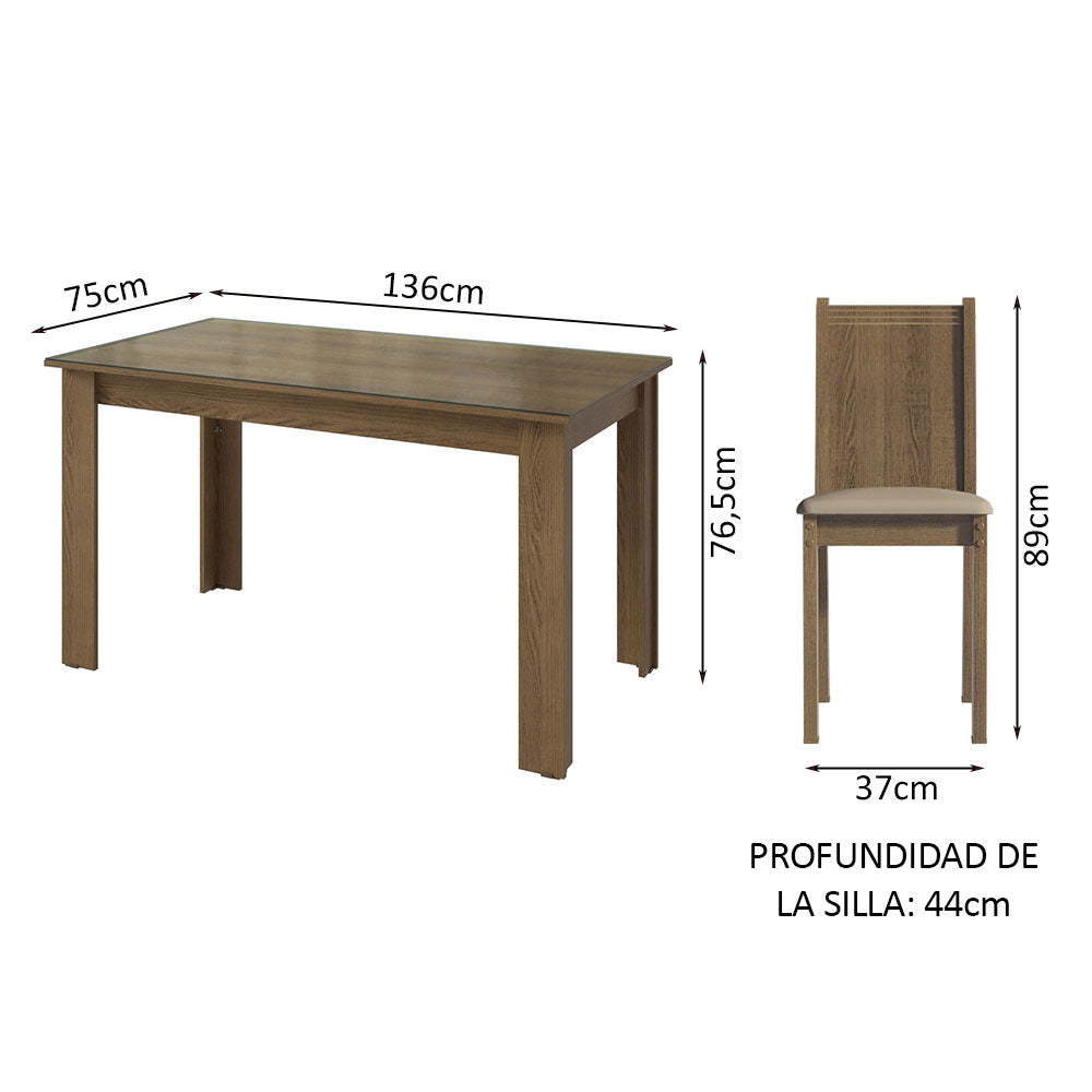 Juego de Comedor Mesa Tapa de Vidrio 4 Sillas Marrón/Sintético Beige Kiara Madesa - Image 2