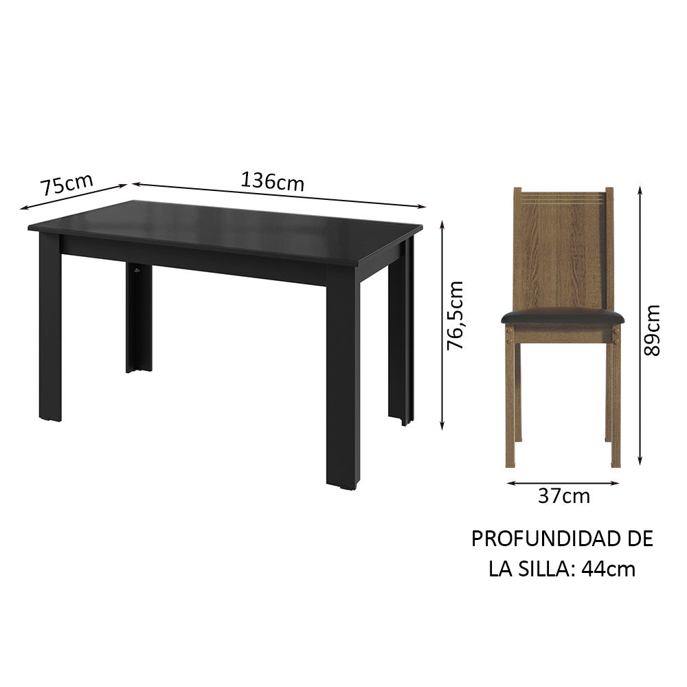 Juego de Comedor Mesa Tapa de Vidrio 4 Sillas Negro/Marrón Kiara Madesa - Image 2