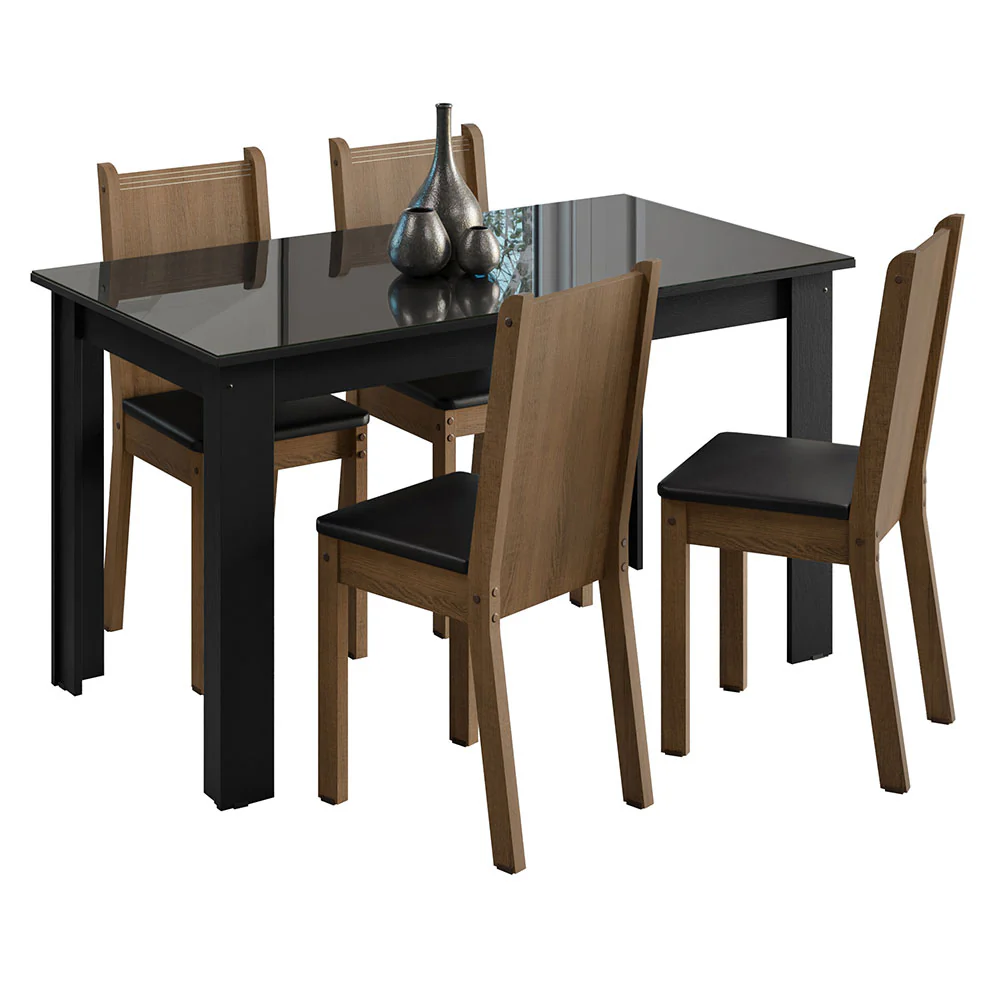 Juego de Comedor Mesa Tapa de Vidrio 4 Sillas Negro/Marrón Kiara Madesa - Image 3