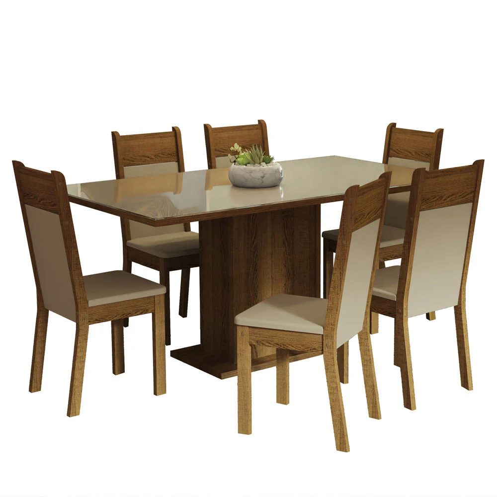 Juego de Comedor Mesa Tapa de Vidrio 6 Sillas Crema/Marrón/Beige Francine Madesa - Image 3