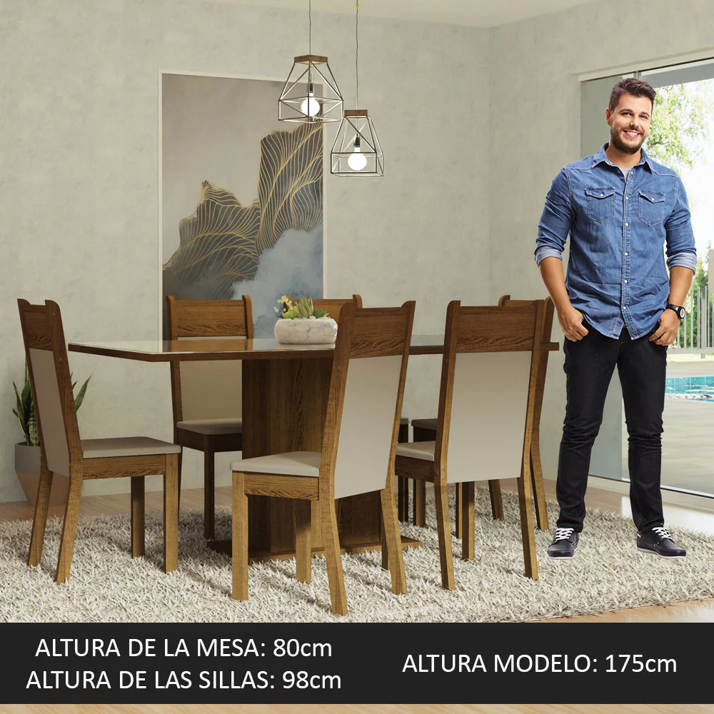 Juego de Comedor Mesa Tapa de Vidrio 6 Sillas Crema/Marrón/Beige Francine Madesa - Image 4