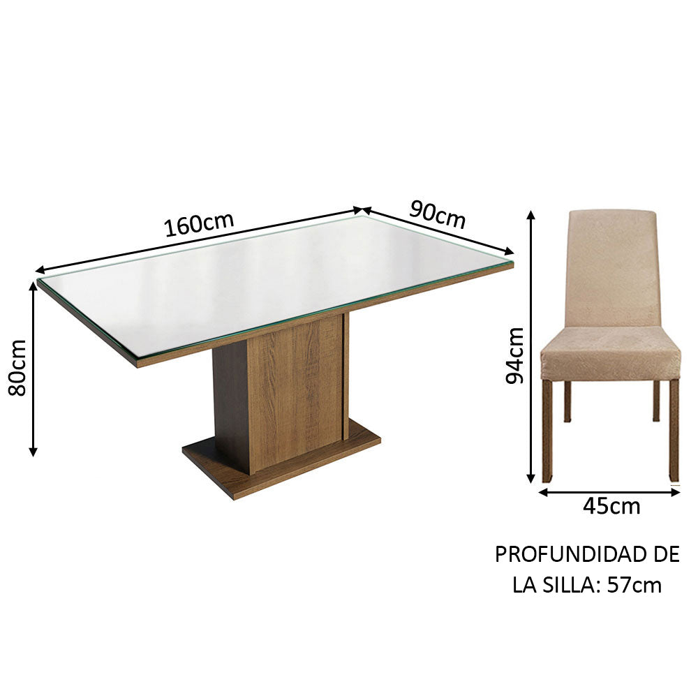 Juego de Comedor Mesa Tapa de Vidrio 6 Sillas Marrón/Blanco/Imperial Alexis Madesa - Image 2